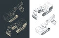 Powerful excavator isometric blueprints Royalty Free Stock Photo