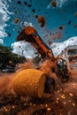 Powerful Excavator Loading Corn Bale Dramatic Good Resolution Stock Photo Royalty Free Stock Photo
