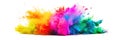 Powerful explosion of colorful rainbow holi powder on transparent background. Saturate paint backdrops, powder splash