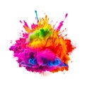 Powerful explosion of colorful rainbow holi powder on transparent background. Saturate paint backdrops, powder splash.