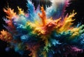 Powerful explosion of colorful rainbow water. Generative AI