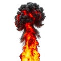 Intense Explosion with Bright Orange Flames and Dark Smoke Cloud on White Background Royalty Free Stock Photo