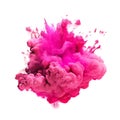 Powerful explosion of pink holi powder on transparent background. Saturate pink smoke paint explosion, fume powder