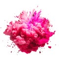 Powerful explosion of pink holi powder on transparent background. Saturate pink smoke paint explosion, fume powder Royalty Free Stock Photo