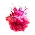 Powerful explosion of pink holi powder on transparent background. Saturate pink smoke paint explosion, fume powder