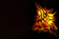 Powerful explosion, sharp-edged fire crystal, unique 3d image. shallow depth of field