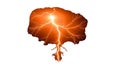 Fiery orange lightning bolt striking through a cloud-like shape on a white background electricity Royalty Free Stock Photo
