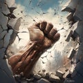 A fist breaking through a wall Royalty Free Stock Photo