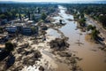 Devastating tsunami, portraying the immense destruction and chaos left in its wake.