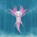 Powerful and funny axolotl in water