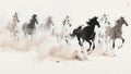 Powerful Galloping Horses Charging Forward Through Desert Dust Royalty Free Stock Photo