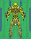 Powerful game robot warrior standing with clenched fists illustration