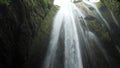 Powerful Gljufrabui or Gljufurarfoss hidden waterfall inside the cave in Iceland