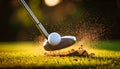 Powerful Golf Swing Impact with Flying Dirt and Grass Royalty Free Stock Photo