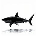 Monochrome Great White Shark Leaping from Water Illustration Royalty Free Stock Photo