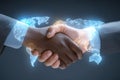Diverse Collaboration Symbolized by Firm Handshake Over Global Network Royalty Free Stock Photo