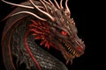 Powerful head of mythical red dragons with glowing eyes