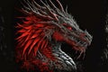 Powerful head of mythical red dragons with glowing eyes