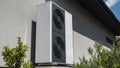 Powerful heat pump for heating and air conditioning of a modern private house. Energy saving technology concept