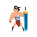 Powerful hero with luminous sword, fantasy character vector Illustration on a white background Royalty Free Stock Photo