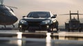 Powerful sports car on military airstrip