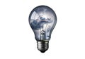 Powerful idea sparks during intense storm captured within a light bulb Royalty Free Stock Photo