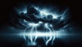 Dramatic Thunderstorm Over Water with Lightning Bolts, AI Generated Royalty Free Stock Photo