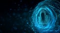 This powerful image depicts a cyber attack attempt on quantum-secured financial transactions, where a glowing digital firewall