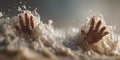Desperate hands emerging from murky, churning water, a symbolic image of struggle and distress. Royalty Free Stock Photo