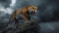 Roaring Leopard in a Storm Royalty Free Stock Photo