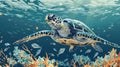 Sea Turtle Fighting Plastic Pollution in a Sea of Waste Royalty Free Stock Photo
