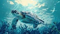 Struggling Sea Turtle: Battling Plastic Pollution in a World of Ocean Waste Royalty Free Stock Photo