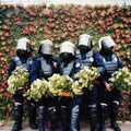 Riot Police Holding Flower Bouquets - The Flower Revolution