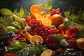 Powerful Impact of a fresh fruits, vegetables, and herbs. Emphasizing their organic and potent nature. Generative Ai