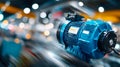 Powerful industrial blue electric motor on a blurred background, symbolizing technology, energy, and engineering Royalty Free Stock Photo