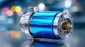 Powerful industrial blue electric motor on a blurred background, symbolizing technology, energy, and engineering Royalty Free Stock Photo