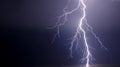 Powerful lightning bolt striking during a dramatic thunderstorm at night Royalty Free Stock Photo
