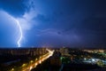 Powerful lightning discharge over the Moscow