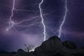 Powerful lightnings in dark stormy sky