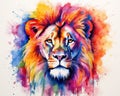 The Powerful Lion animal watercolor is colorful and has a running rnbow.