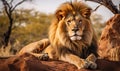 Majestic Lion Resting on Rock Royalty Free Stock Photo