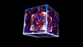 Powerful magic ice bolt cube fusion and violet power mystery energy surface and eternal flame cube