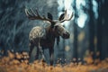 A powerful and majestic moose walking through a forest. Generative AI