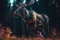 A powerful and majestic moose walking through a forest. Generative AI