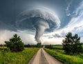 Powerful Microburst Forms Tornado Over Rural Road During Stormy Weather Royalty Free Stock Photo
