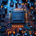 Glowing CPU on a Futuristic Circuit Board Royalty Free Stock Photo