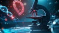 A powerful microscope stands ready to examine the intricate structure of DNA revealing the secrets of life at its most