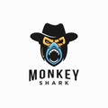 Powerful monkey cowboy and shark logo icon vector template