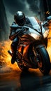 Powerful motorcycle roars at high speed, rider immersed in adrenaline pumping velocity
