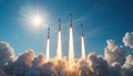 Powerful Multiple Rocket Launch into Blue Sky Royalty Free Stock Photo